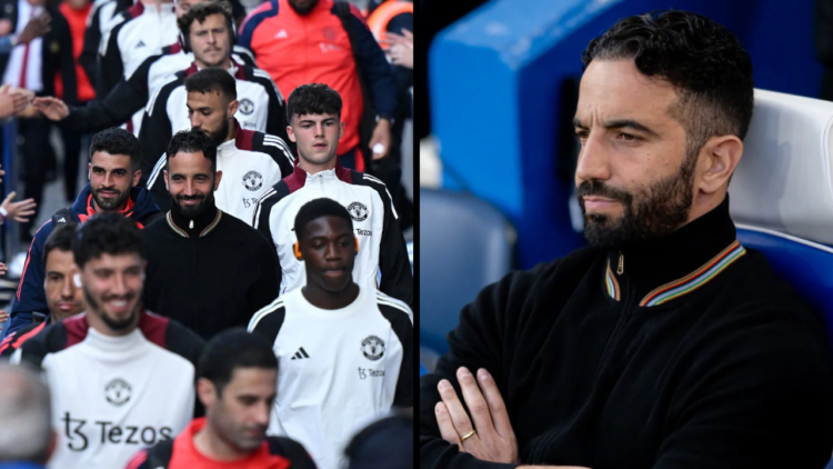 Manchester United Head Coach / Manager Ruben Amorim looks on prior to the Premier League match between Chelsea FC and Manchester United FC at Stamf...