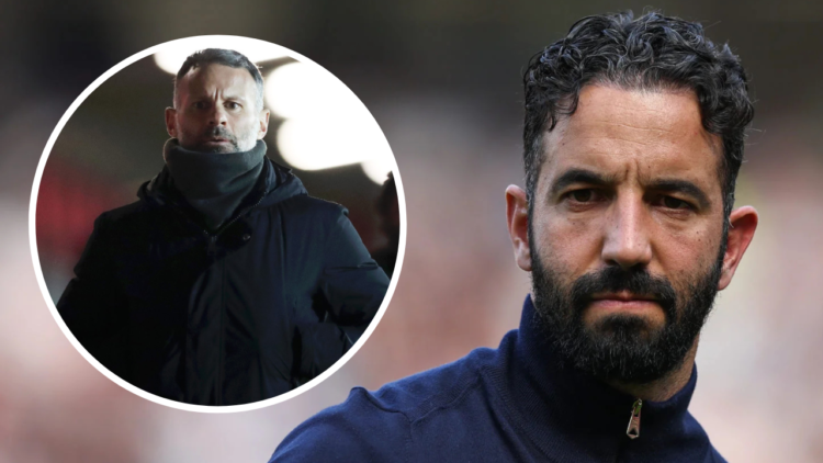 Ryan Giggs Co-owner of Salford City walks off after the Sky Bet League Two match between Salford City and Barrow at Moor Lane. Insert: Manchester U...