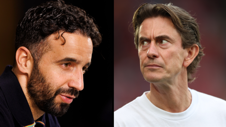 Manchester United Head Coach Rúben Amorim talks during a press conference following the UEFA Europa League 2024/25 Semi Final First Leg match betwe...