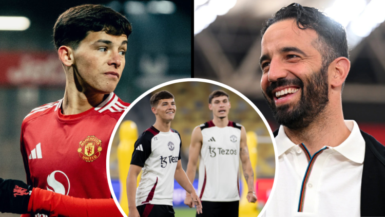 Shea Lacey of Manchester United in action during the FA Youth Cup Fifth Round match between Manchester United U18 and Chelsea U18 at Leigh Sports V...