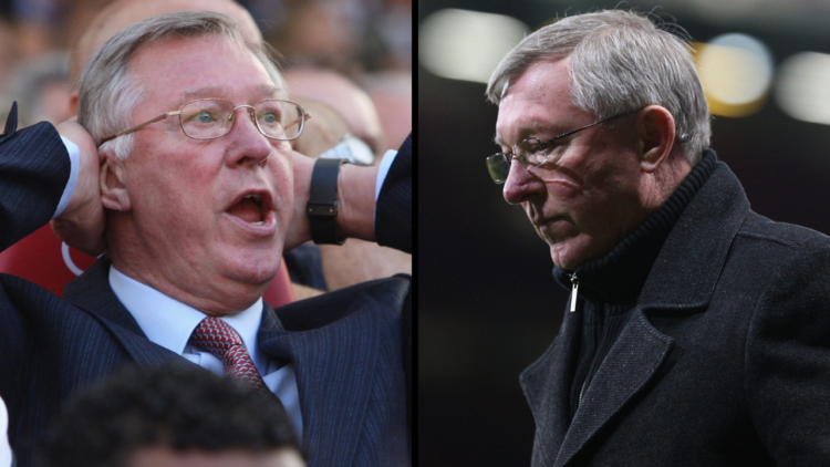 Sir Alex Ferguson of Manchester United shows his disappointment during the Carling Cup Quarter Final match between Manchester United and Crystal Pa...
