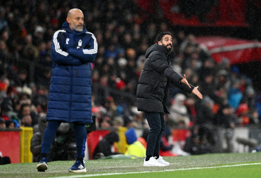 Nottingham Forest manager Nuno Espirito Santo (L) and Manchester United boss Ruben Amorim (R)