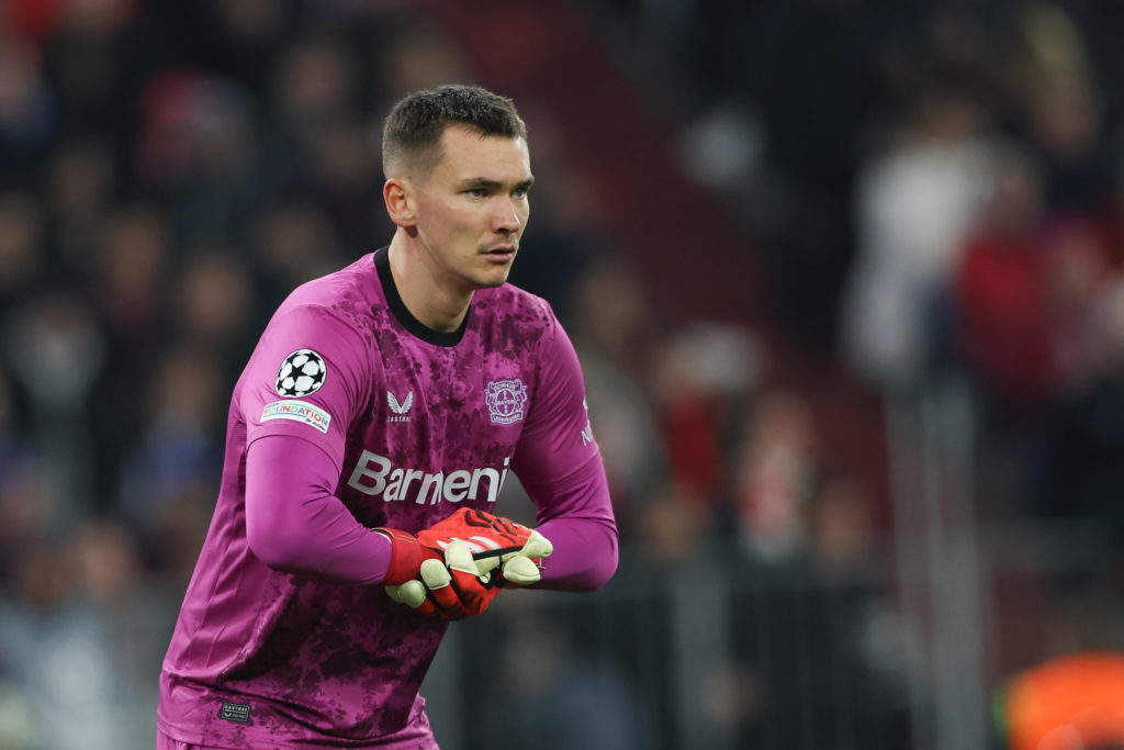 Matej Kovar of Bayer Leverkusen seen in action during the UEFA Champions League match against Bayern Munich.