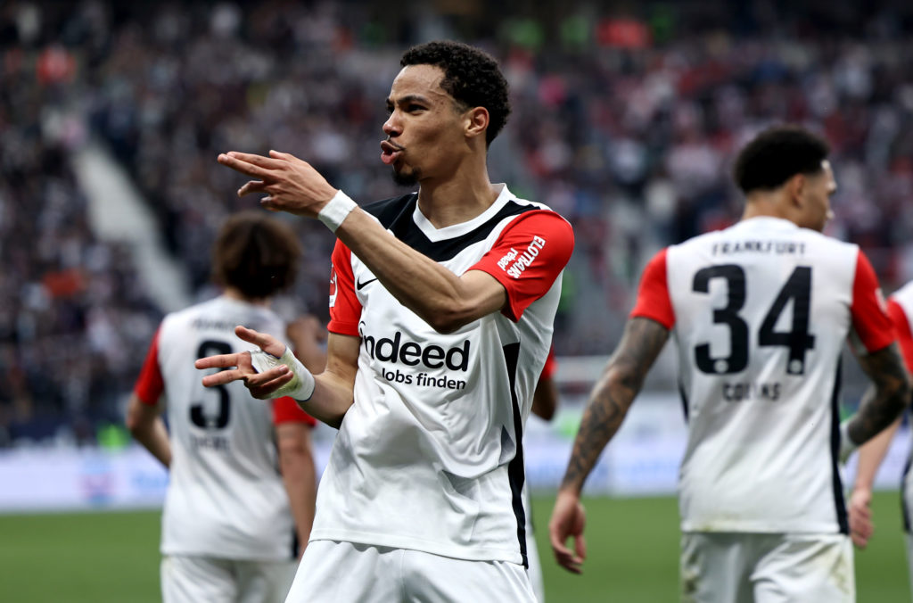 Hugo Ekitike celebrates for Frankfurt.