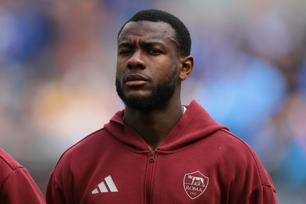 AS Roma defender Evan Ndicka lines up ahead of the Serie A match against Inter Milan.
