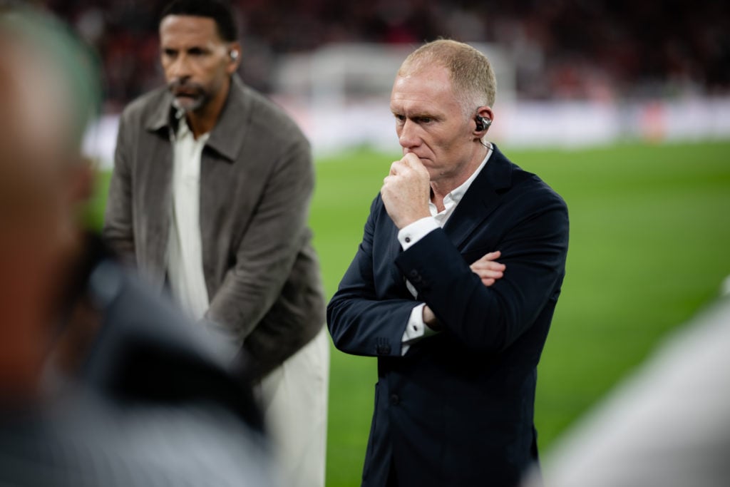 Former Manchester United player and TNT Sports pundit Paul Scholes is pitchside ahead of the 2025 UEFA Europa League final between Tottenham Hotspur and Manchester United at the Estadio de San Mames.