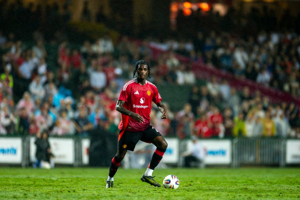 Ayden Heaven of Manchester United in action during the match between Manchester United and Hong Kong at the Hong Kong Stadium on May 30, 2025 in Hong Kong, China.