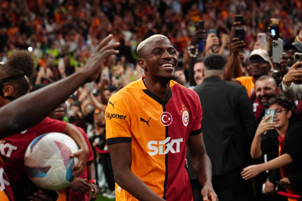 Victor Osimhen celebrates winning Turkish Super Lig.