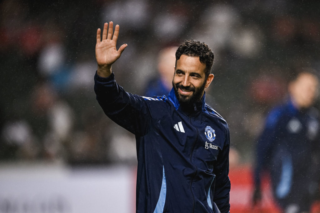 Ruben Amorim waves to Manchester United fans in Hong Kong.