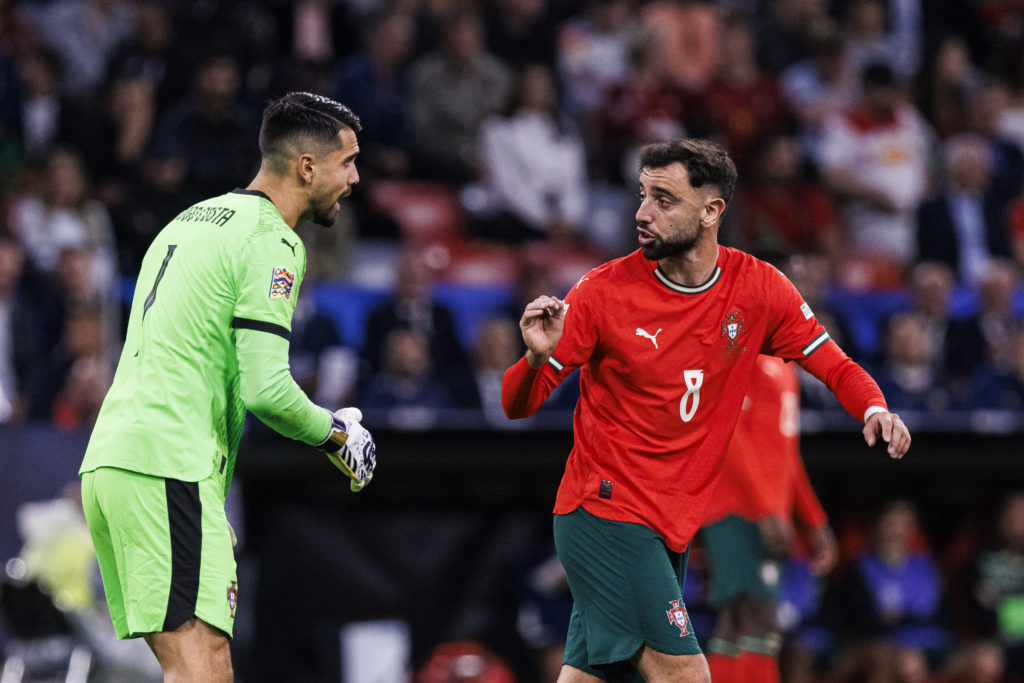 Bruno Fernandes and Diogo Costa in conversation for Portugal.