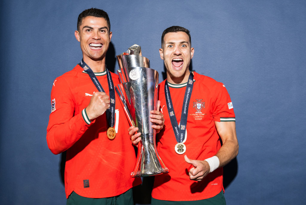 Cristiano Ronaldo and Diogo Dalot celebrate Nations League triumph