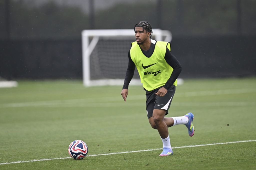 Andrey Santos in training wearing bib for Chelsea.