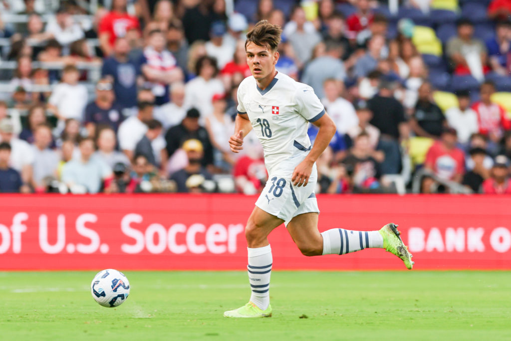 Ardon Jashari in action for Switzerland vs USA.