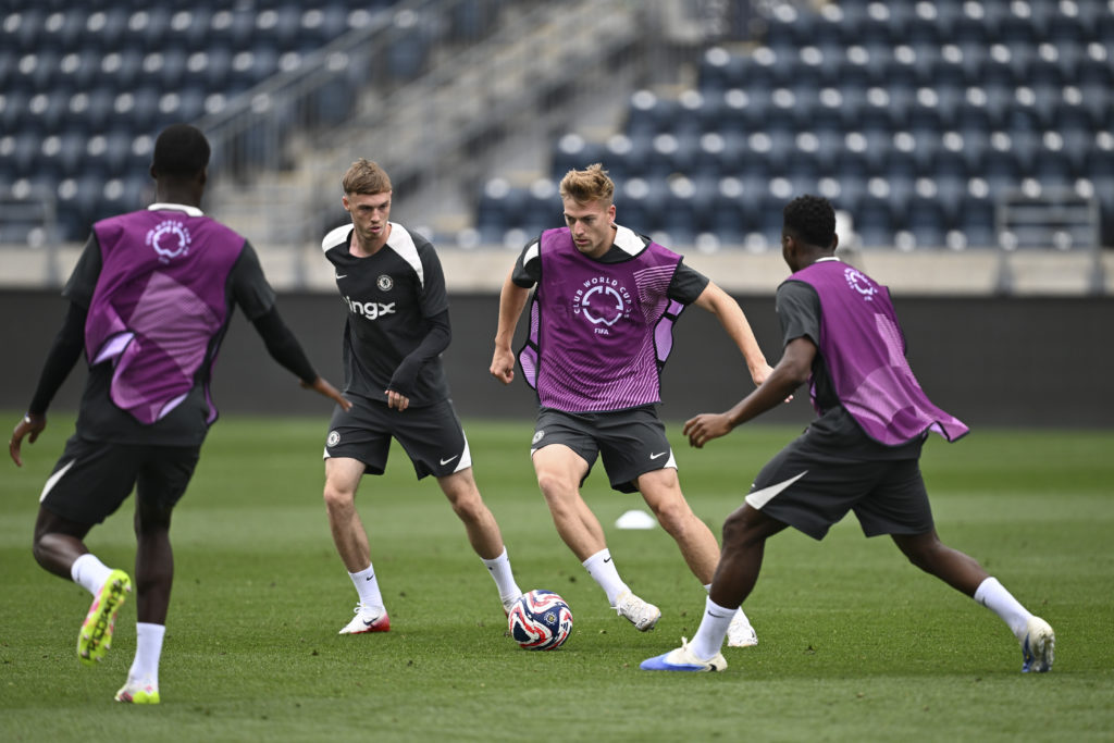 Liam Delap of Chelsea during a training session