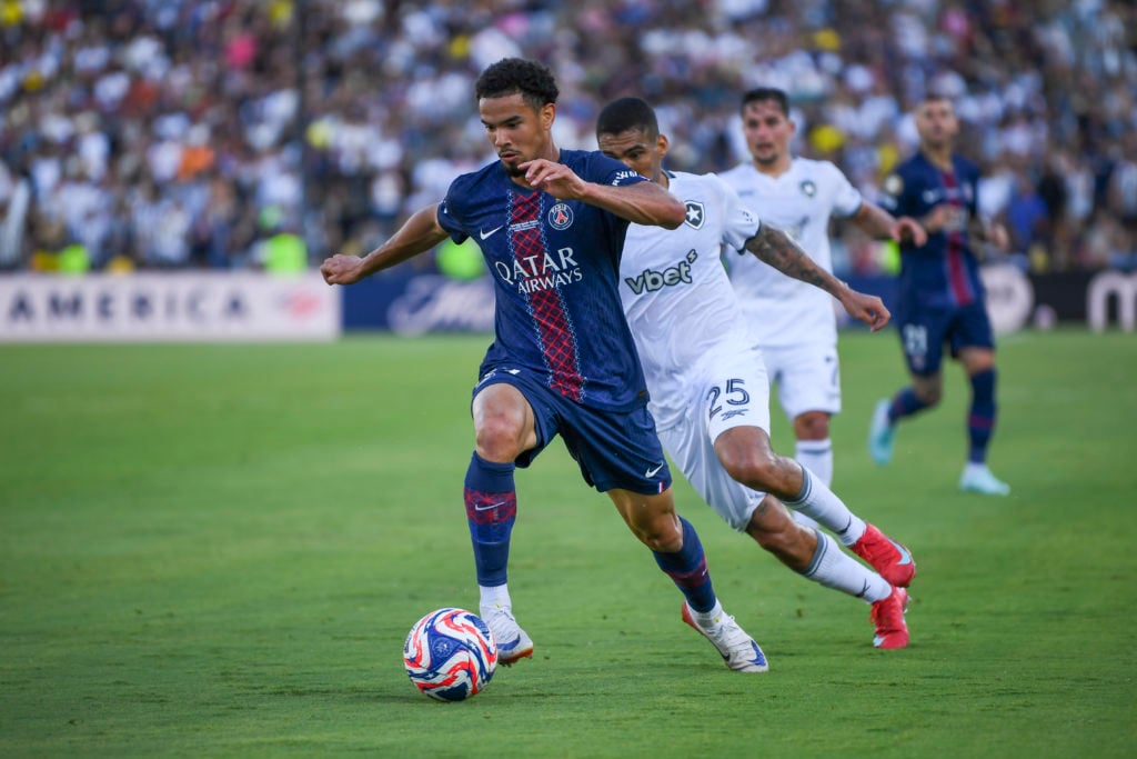 Warren Zaire-Emery dribbling with the ball for PSG during Club World Cup.