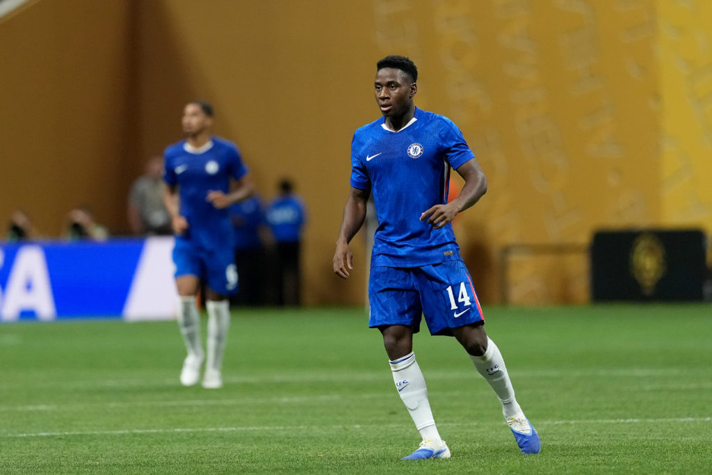 Dario Essugo #14 of Chelsea FC looks on during the FIFA Club World Cup 2025 group D match between Chelsea FC and Los Angeles Football Club