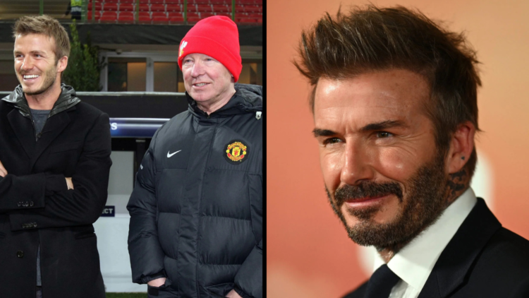 Former Manchester United footballer David Beckham poses on the red carpet upon arrival to attend the world premiere of the documentary '99', in Man...