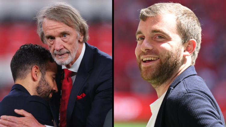 Sir Jim Ratcliffe consoles Ruben Amorim, head coach of Manchester United, after the UEFA Europa League Final 2025 between Tottenham Hotspur and Man...