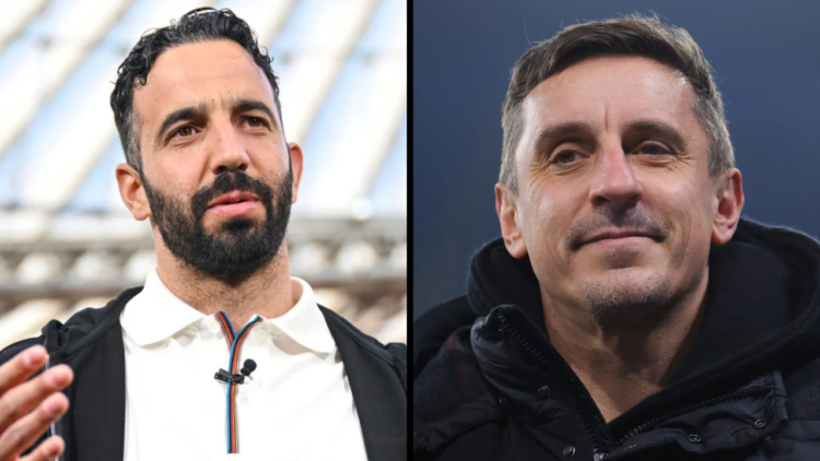Pundit Gary Neville during the Barclays Women's Super League match between Manchester City and Manchester United at Etihad Stadium. Insert: Ruben A...