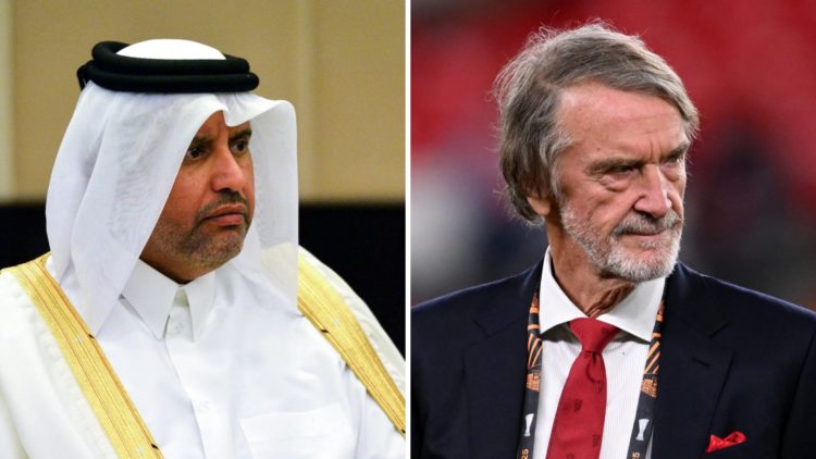 Manchester United takeover bidder Sheikh Jassim, split image with Manchester United co-owner Sir Jim Ratcliffe.