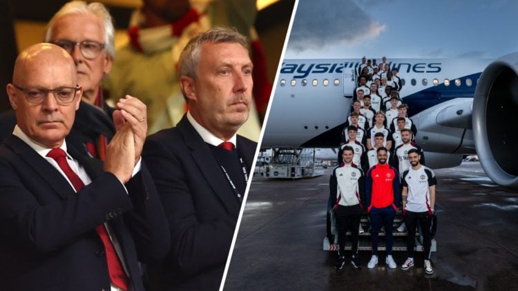 Split image of Manchester United chiefs Sir Dave Brailsford and Jason Wilcox, Man United post-season tour squad.
