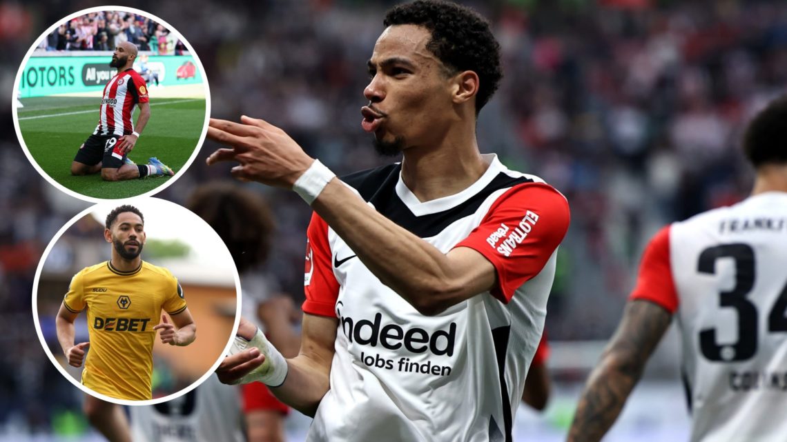 Hugo Ekitike celebrating for Frankfurt, Matheus Cunha playing for Wolves, Bryan Mbeumo celebrating for Brentford