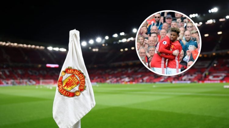Manchester United home stadium Old Trafford, inset of former academy star Angel Gomes.