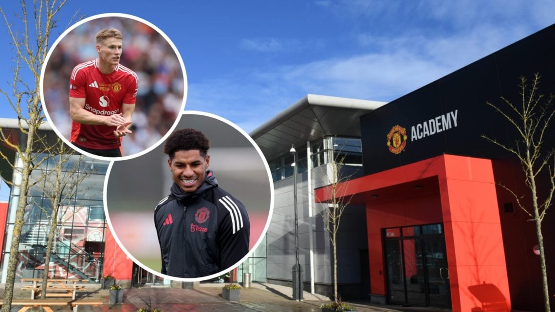 Manchester United training complex Carrington, inset of Marcus Rashford and Scott McTominay.