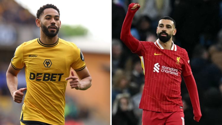 Wolves forward Matheus Cunha, split image with Liverpool winger Mohamed Salah.