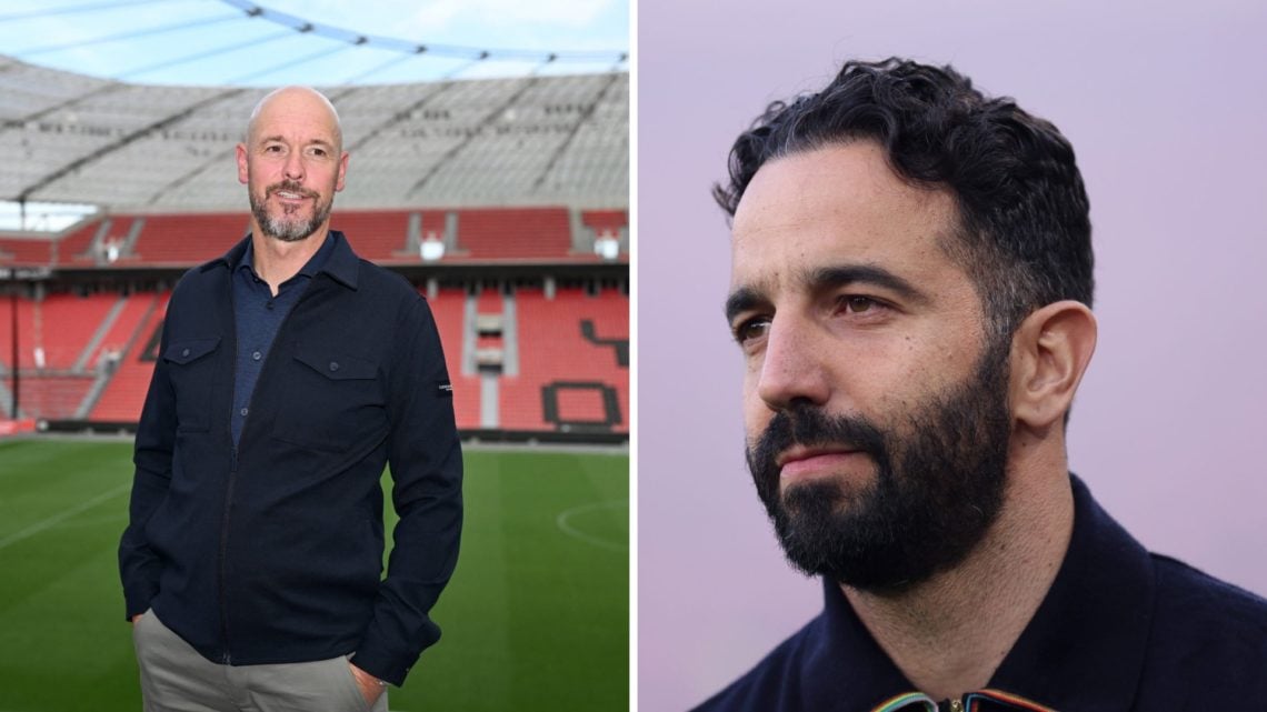 A split image of Bayer Leverkusen manager Erik ten Hag (L) and Manchester United manager Ruben Amorim (R)
