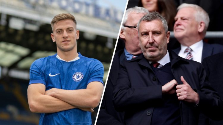 Split image of Chelsea striker Liam Delap and Manchester United sporting director Jason Wilcox.