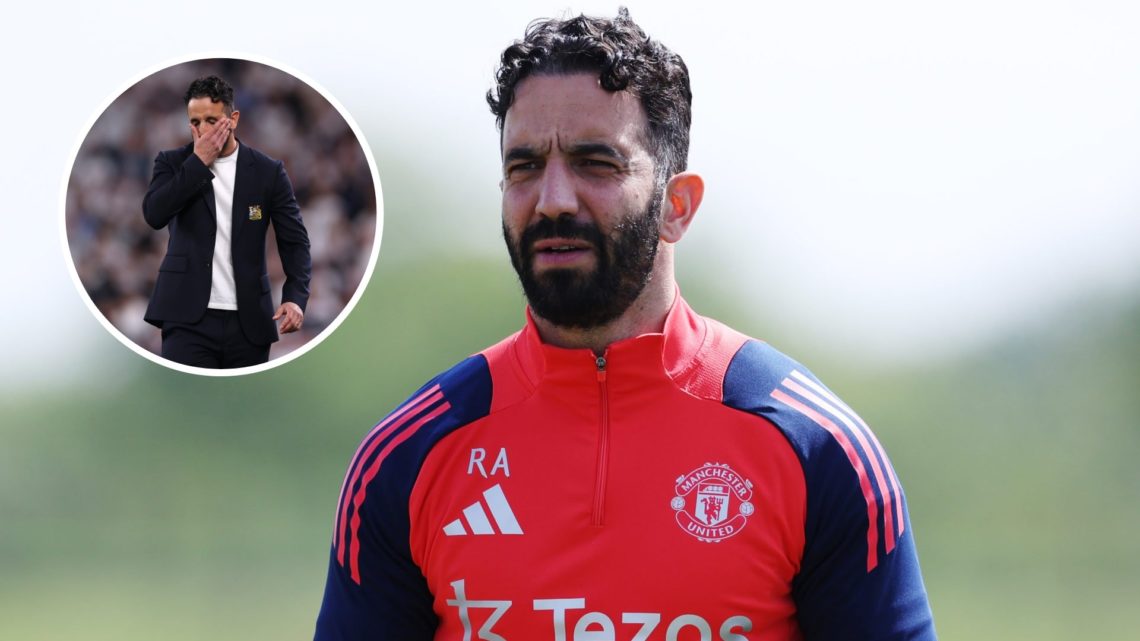 Manchester United head coach Ruben Amorim takes training at Carrington.