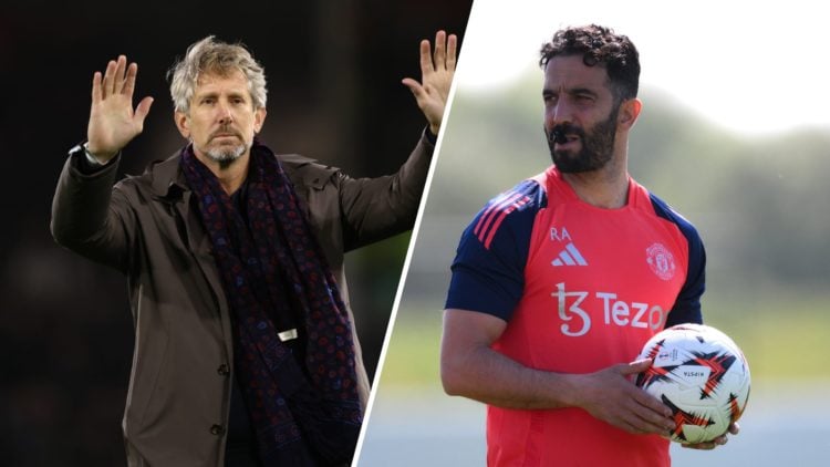 Split image of Manchester United legend Edwin van der Sar and head coach Ruben Amorim.