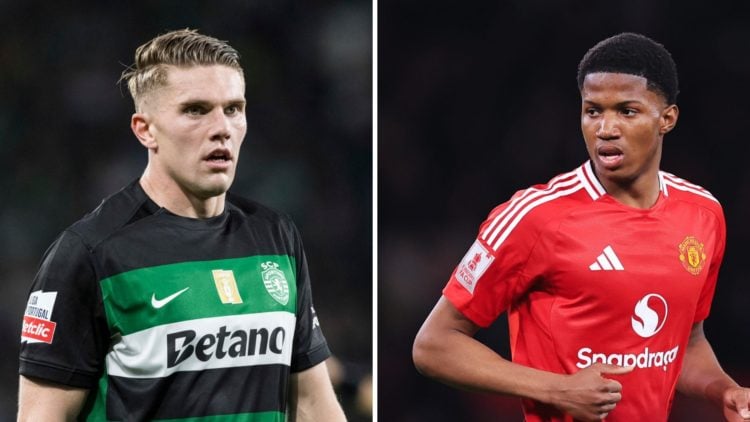 Split image of Sporting Lisbon striker Viktor Gyokeres and Manchester United striker Chido Obi.