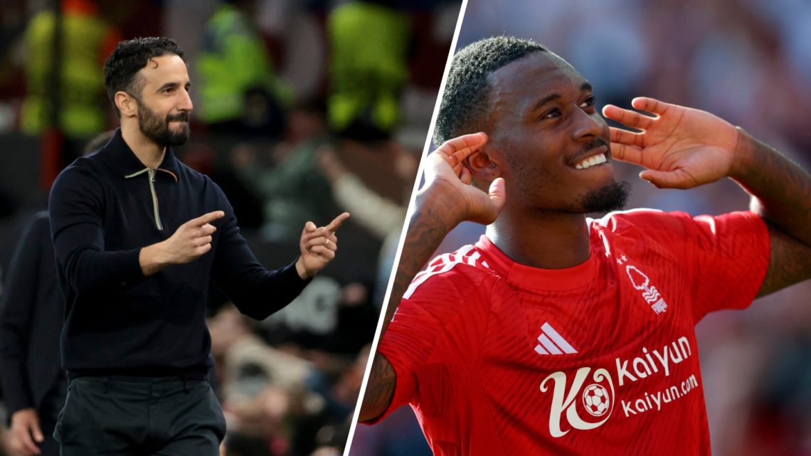 A split image of Manchester United manager Ruben Amorim (L) and Nottingham Forest winger Callum Hudson-Odoi (R)