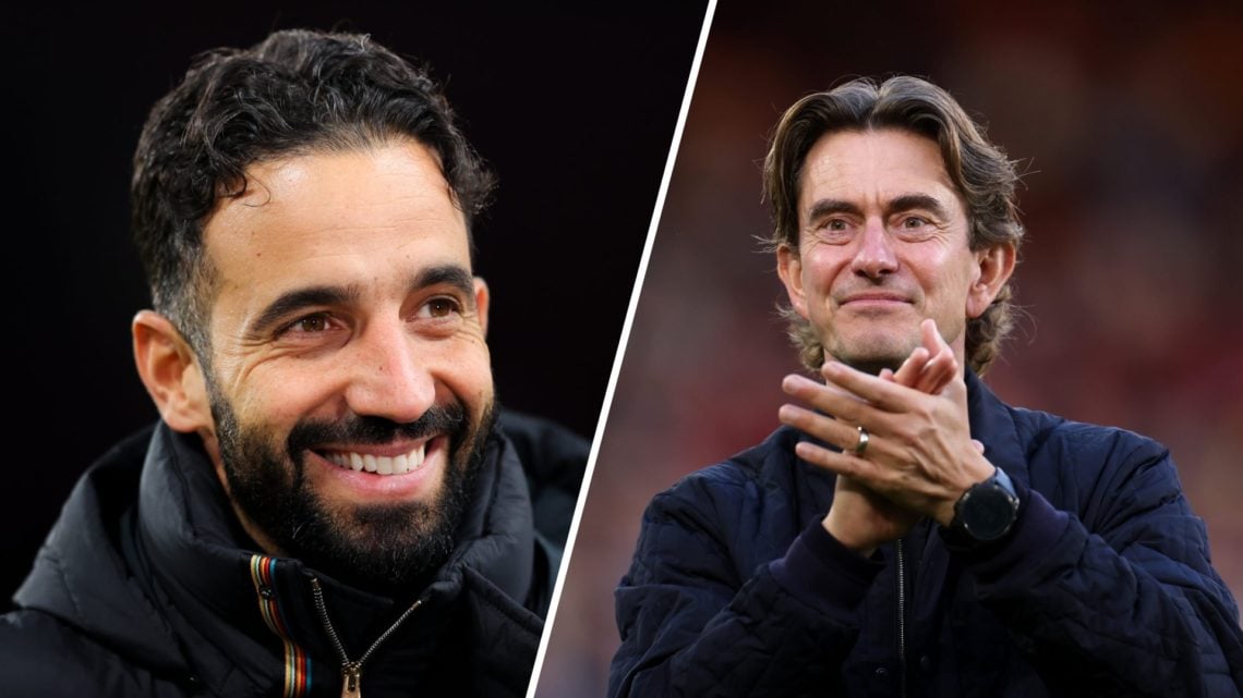 A split image of Manchester United manager Ruben Amorim (L) and Brentford manager Thomas Frank (R)