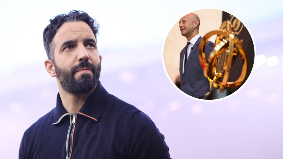 Manchester United head coach Ruben Amorim at Old Trafford, inset of Fifa Club World Cup.