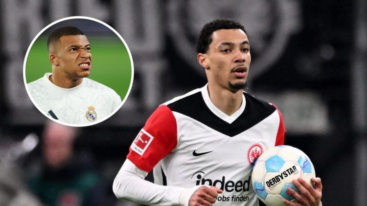 Eintracht Frankfurt striker Hugo Ekitike, inset of Real Madrid forward Kylian Mbappe.