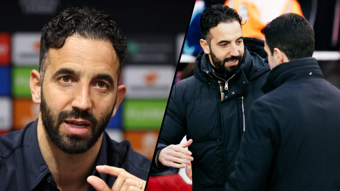 Ruben Amorim with Arsenal manager Mikel Arteta during a Premier League match, inset a photo of the Manchester United manager