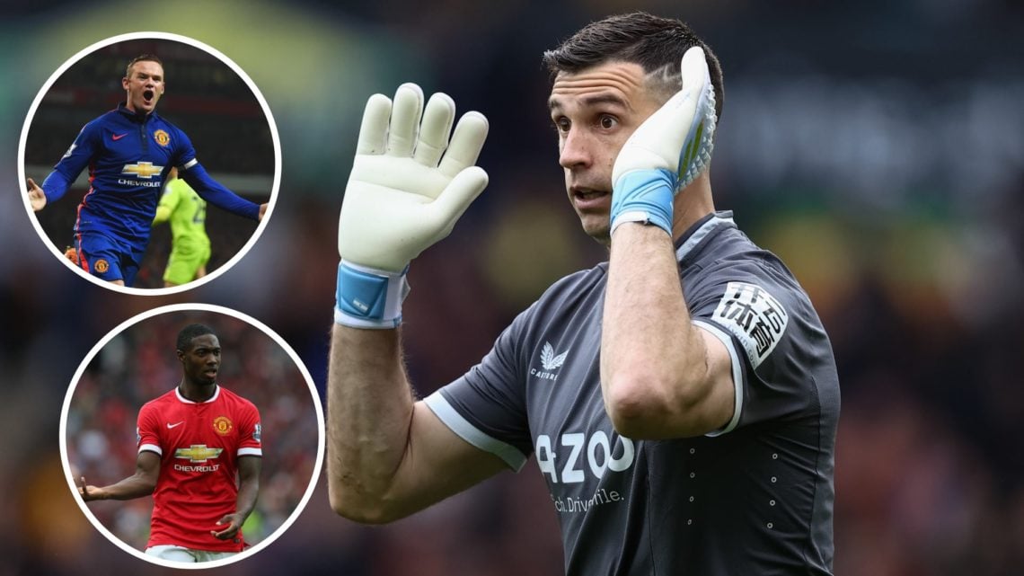Emiliano Martinez split image with Wayne Rooney and Tyler Blackett