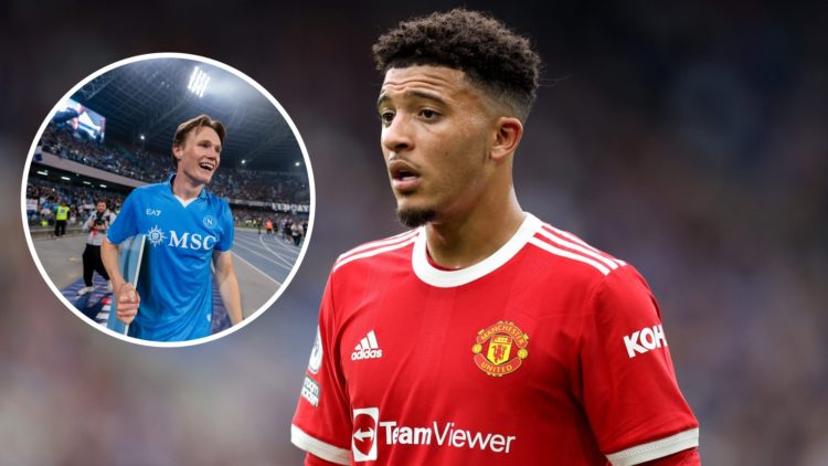 Jadon Sancho split image with Scott McTomniay