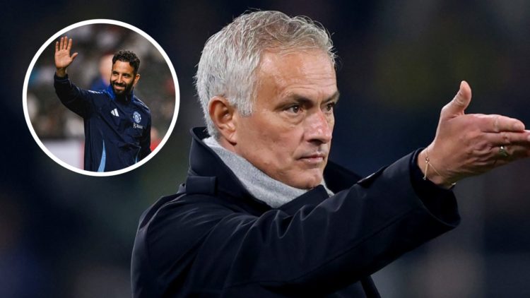 Fenerbahce manager Jose Mourinho, inset of Manchester United head coach Ruben Amorim.