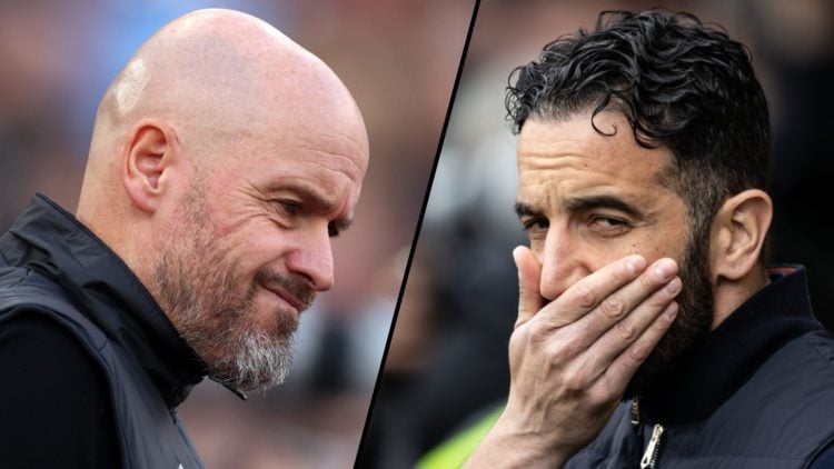Former Manchester United manager Erik ten Hag, inset a photo of current Manchester United head coach Ruben Amorim.
