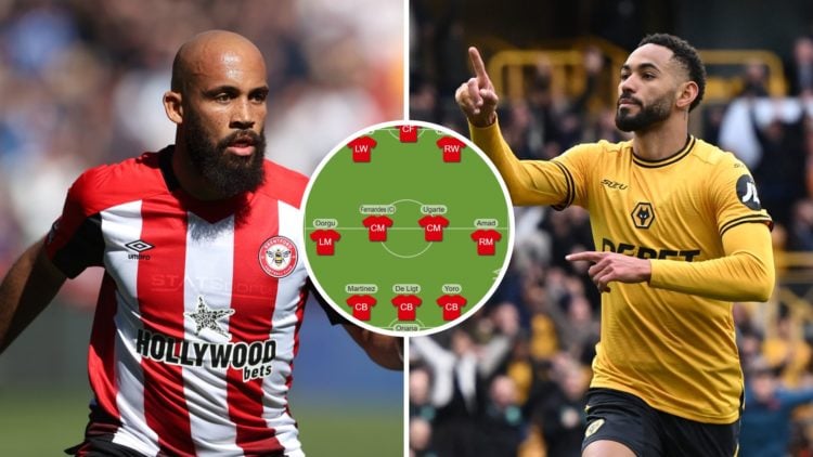 Split image of Brentford winger Bryan Mbeumo and Manchester United summer signing Matheus Cunha.