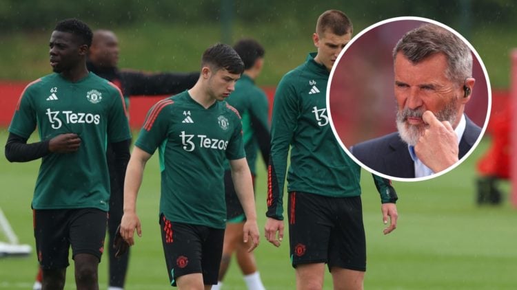 Manchester United academy star Dan Gore, inset of club legend Roy Keane.