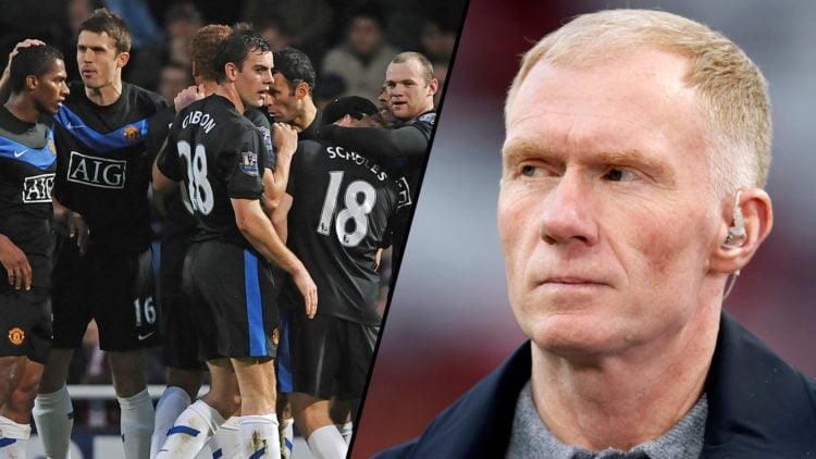 TNT Sports pundit and Manchester United legend Paul Scholes, inset a photo of him as a Manchester United player.