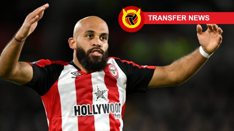 Bryan Mbeumo, with transfer news label