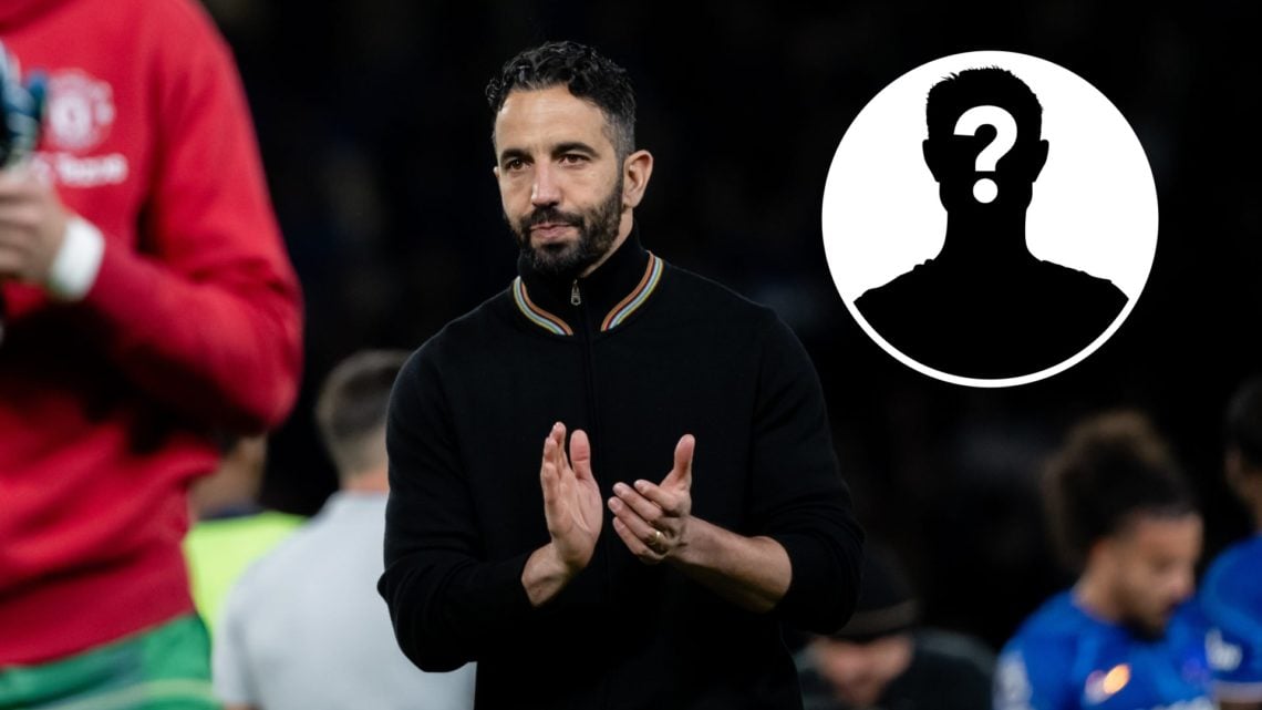 Ruben Amorim applauds Man Utd fans after a game, mystery player silhouette