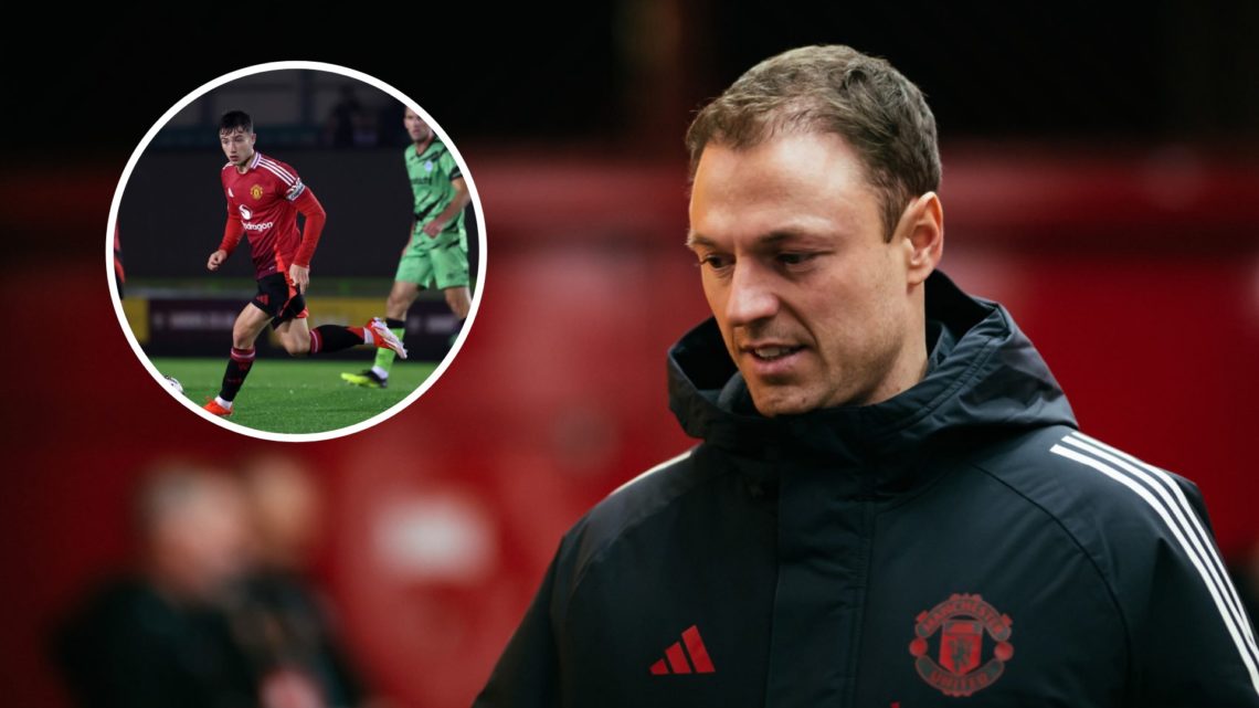 Manchester United defender Jonny Evans arrives at Old Trafford, inset of academy star Dan Gore.