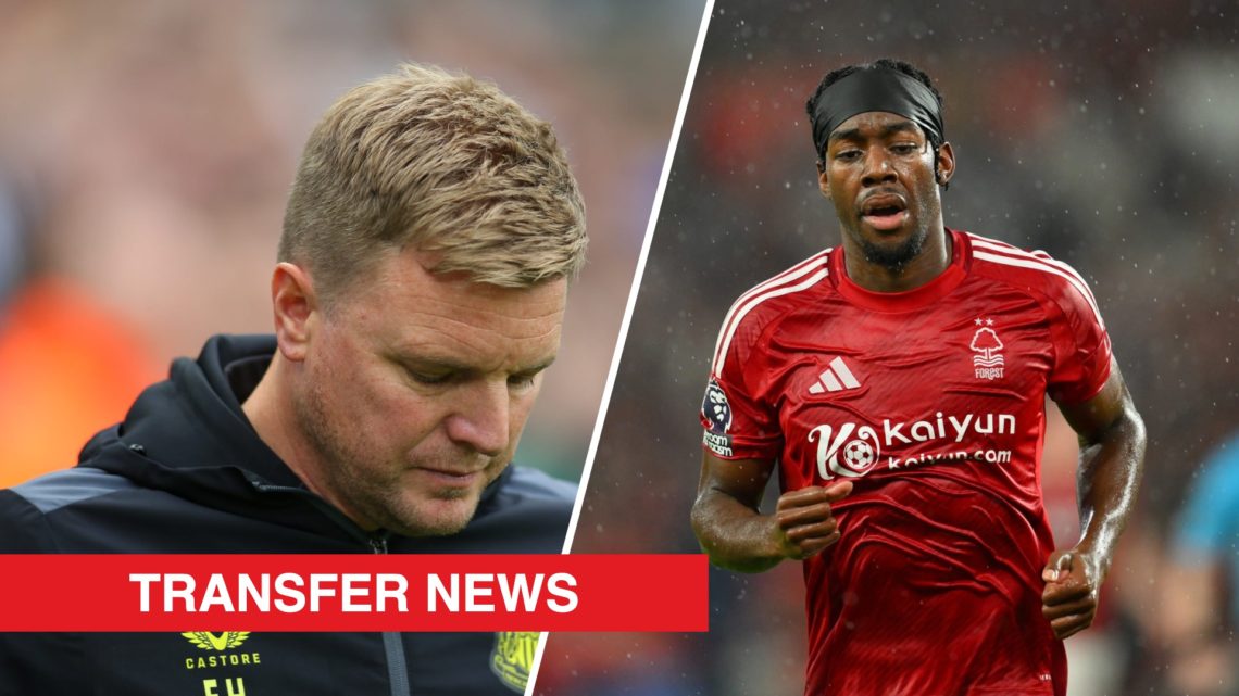 A split image of Newcastle United manager Eddie Howe (L) and Nottingham Forest winger Anthony Elanga (R)